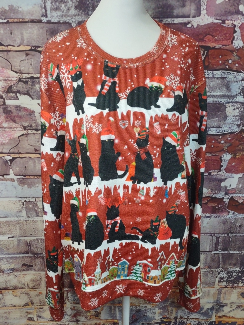 Festive Christmas Cat Print Sweater
